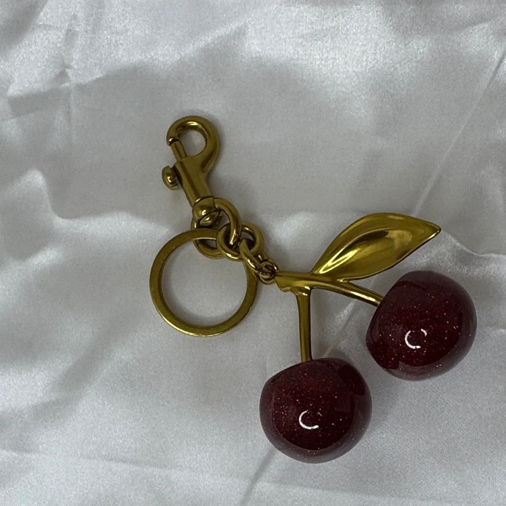 Gold and Red Cherry Keychain